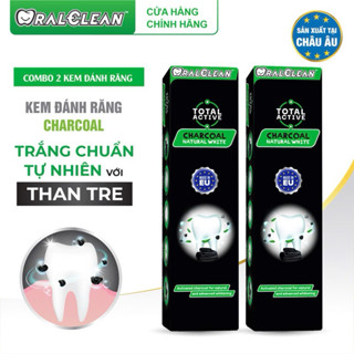  Combo 2 Kem Đánh Răng Trắng Răng Than Hoạt Tính OralClean Total Active Charcoal Natural White 100ml Tuýp 