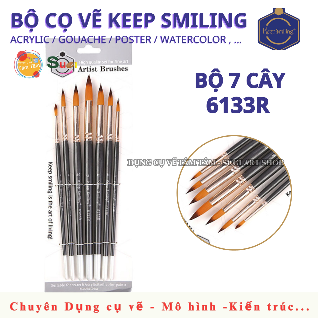 [ TÂM TÂM ] Bộ cọ đầu tròn Keep Smiling 6133R (bộ 7 cây)