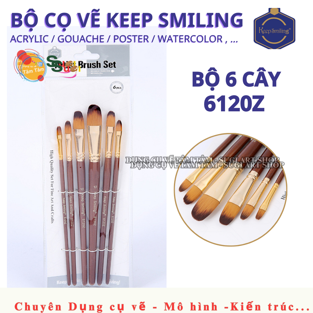 [ TÂM TÂM ] Bộ cọ đầu oval keep smiling 6 cây mã 6120Z