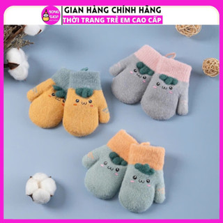 Găng tay cho bé, bao tay len mùa đông bé 1-4 tuổi có dây đeo cổ sành điệu