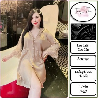 Đầm Ngủ Nữ Váy Ngủ Sơmi Sexy Tay Loe Ren Tầng Chất Lụa Latin Mềm mịn - Freesize <65KG 