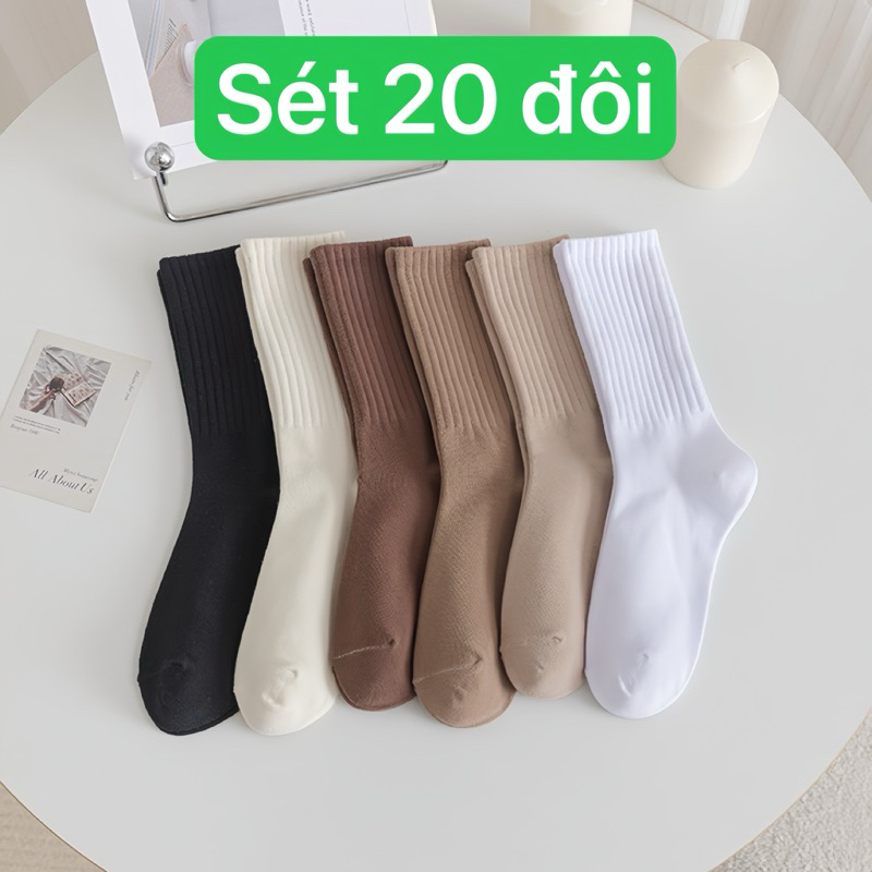 [Combo 20 đôi] Tất Vớ Cổ Cao  Trơn Unisex Cotton Êm Ái Dày Dặn Thoáng Khí  nhiều màu