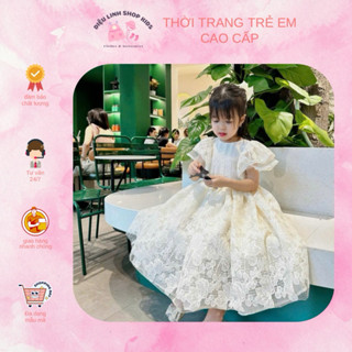 DL48 Váy trắng công chúa cho bé diệu linh shop kids - váy thiết kế chất ren chỉ mềm mịn thoáng mát  size 9-40kg