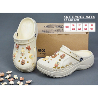 Dép Crocs Baya Clog 5cm Cross lỗ đế cao tôn dáng êm chân, trống trơn trượt