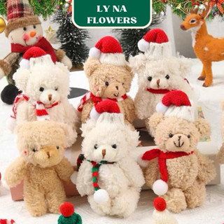 Gấu Bông Noel đội mũ quàng khăn Giáng Sinh, quà tặng Noel 15cm có móc khoá | Lyna Flowers