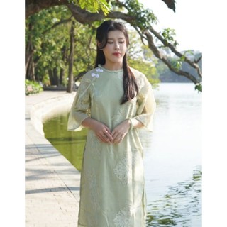 [FREE SHIP] ÁO DÀI VẢI TƠ THÊU HOA 4 TÀ giá thanh lý kho