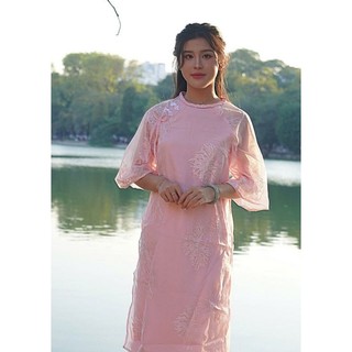 [FREE SHIP] ÁO DÀI VẢI TƠ THÊU HOA 4 TÀ giá thanh lý kho