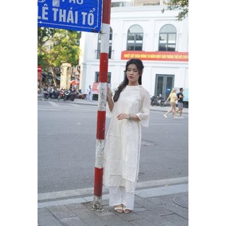 [FREE SHIP] ÁO DÀI VẢI TƠ THÊU HOA 4 TÀ giá thanh lý kho