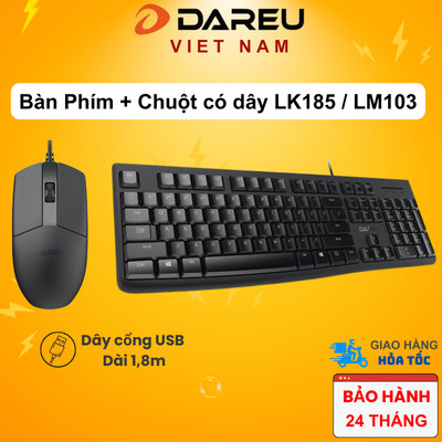 Combo bộ phím chuột máy tính Dareu LK185 / LM103 (Dây dài 1,8m cổng USB)