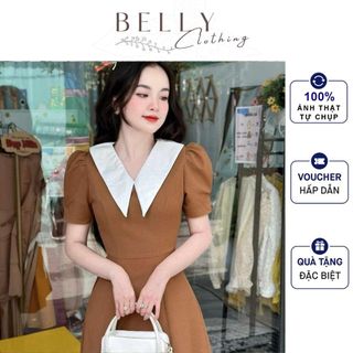 [Xả Kho] M52 - Váy Công Sở Nâu Cổ V BELLY Clothing, Váy Thiết Kế Dáng A, Form Cổ V Sang Trọng