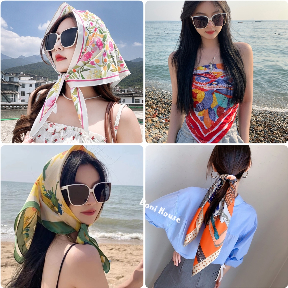 [70x70 cm] Khăn Lụa Vuông Quàng Choàng Cổ Turban Bandana Buộc Tóc, Trùm Đầu Đi Biển, Làm Áo Yếm, Mặc Áo Dài - Doni House
