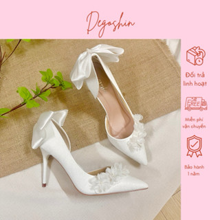  Giày cưới giày cao gót 7p và 9p đính hoa và nơ tiểu thư xinh xắn thanh nhã Thiết kế bởi Degoshin. 