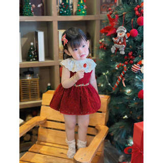 [Hàng Chính Chủ] Váy Đầm Ren Đỏ Kèm Quần Phong Cách Lolita/Tây Ban Nha Cho Bé Gái