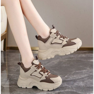 [ CÓ H TỐC] Giày Thể Thao Nữ Mã K ĐẾ Độn 7cm Tăng Chiều Cao Tự Nhiên Phối Màu Nâu Tây siêu Sang CHảnh