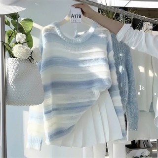  Áo len dệt kim nữ màu xanh dương pastel nhẹ nhàng phong cách Hàn Quốc 031 