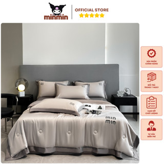 Bộ chăn ga gối phi lụa MinMin cao cấp chăn mền trần bông nhập khẩu, ga giường và vỏ gối lụa cao cấp mềm mịn mát lạnh