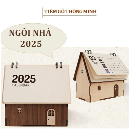 Lịch để bàn 2025 (có lịch âm), lịch ngôi nhà đa năng đựng đồ - decor trang trí TIỆM GỖ TM