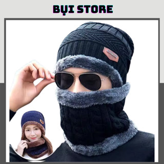 Mũ len trùm đầu nam nữ kèm khăn quàng cổ nón len mùa đông mũ beanie unisex cho người lớn ấm áp, đi học, đi làm SongTing