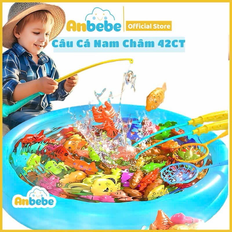 Đồ chơi câu cá nam châm ANBEBE cho bé : Bể hơi, cần câu, bơm và cá, thiết kế nhiều hình thú ngộ nghĩnh bắt mắt