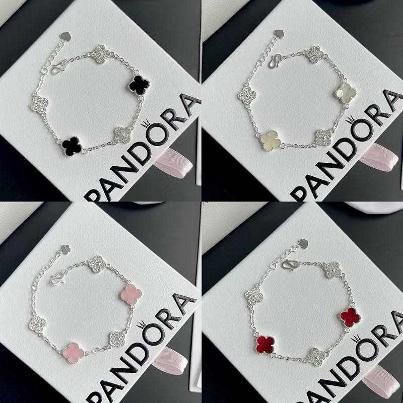 Lắc tay bạc nữ cỏ 4 lá đá nhiều màu - Lắc tay cỏ bốn lá nữ Bạc ta - Kahu Shop