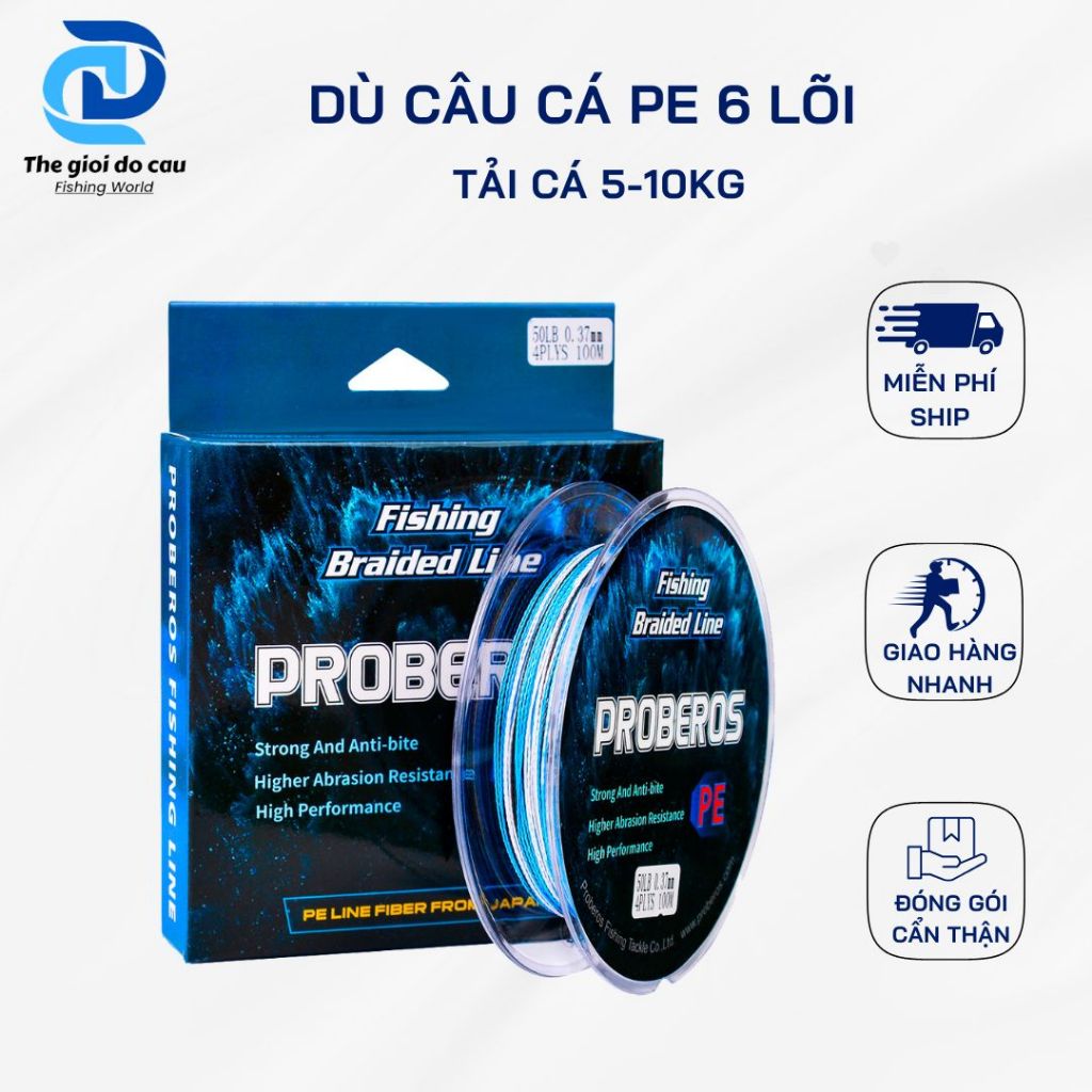 Dây Câu 100M PE Bện 4 lõi màu xanh dương ,  Nâng Cấp 4 Bện 100m Dây PE  Cường Lực Cao tải tĩnh 12kg