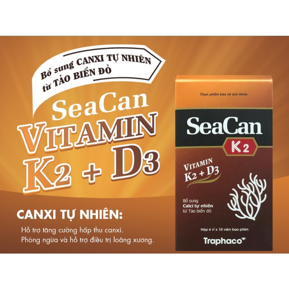 (Giá gốc 120k: INBOX) Viên uống SeaCan Vitamin D3-K2 60 viên