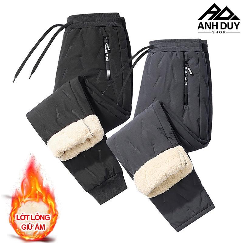  Quần Nỉ Nam Nữ Lót Lông Cừu Dày Dặn Giữ Ấm Chống Nước Túi Khóa Kéo Kiểu Dáng Jogger Thể Thao ANH DUY SHOP JG105 