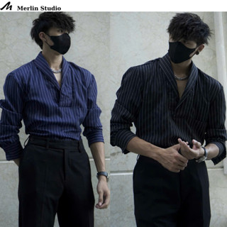 (Deal Mở Bán) Áo Sơ mi nam MERLIN Cavendish Tay Dài Tuýt Si Kẻ Sọc Nhỏ Cổ Vest Mổ Trụ Form Rộng