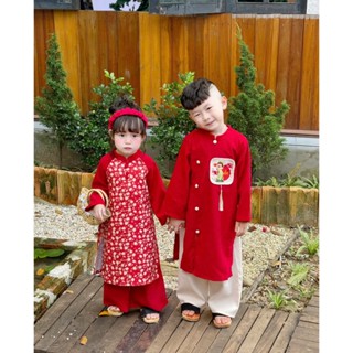 [TỔNG HỢP CÁC MẪU] Sét quần áo dài Nhung tex - áo dài cách tân - áo dài cho bé gái - tặng bờm - Áo dài Đậu Kids - CHICHU