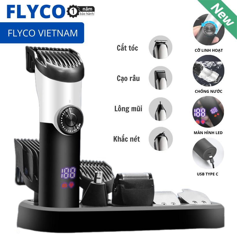Đa Năng 5in1 Bộ Máy Tông Đơ Cắt Tóc, Cạo Râu, Cạo Lông Cơ Thể, Tỉa Lông Mũi Flyco 2025 - Hàng Chính Hãng -Bảo hành 1 năm