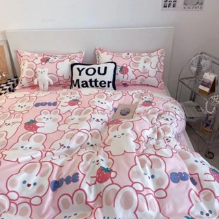 Drap Trải Giường Cotton poly Kèm 2 Áo gối nằm Mẫu Thỏ Hồng Cute (Ghi chú mẫu khi đặt đơn)
