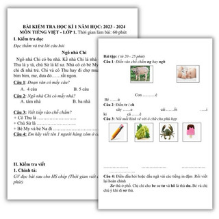  Đề kiểm tra Tiếng Việt lớp 1 - phần 1 đề bài chỉ mang tính chất tham khảo gồm 24tờ được làm từ giấy a4 in màu 