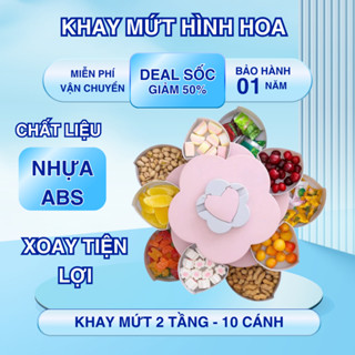  Khay Mứt Tết 2 Tầng Xoay 360 Độ Nhựa Cao Cấp Hộp Đựng Mứt Bánh Kẹo Tết Hình Hoa 10 Cánh 