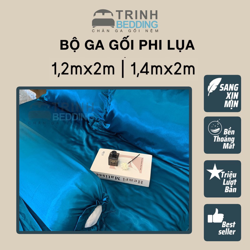 Bộ Ga Gối Phi lụa Mịn Mát size 1m2x2m/1m4x2m Trinh bedding