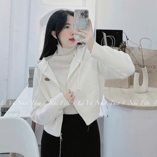 áo khoác len nữ,áo len nữ hàn quốc dáng ngắn phối mũ kéo khoá hottrend N136