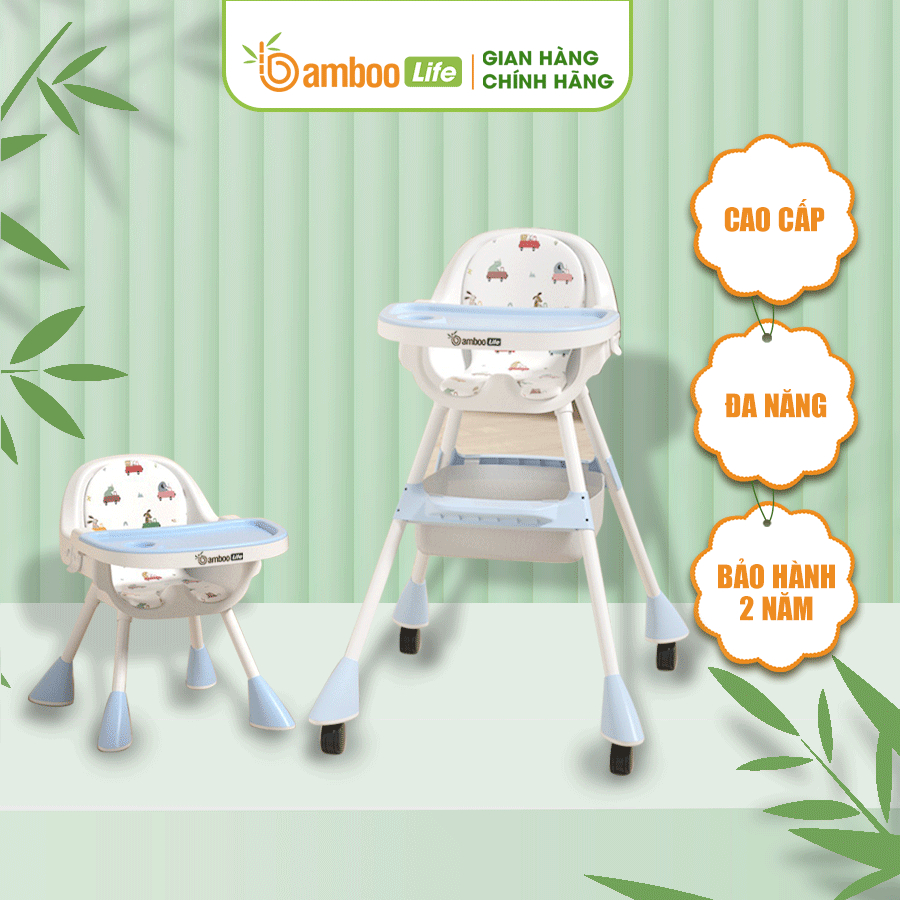 Ghế ăn dặm cho bé Bamboo Life đa năng, thay đổi độ cao tiện lợi dùng ở nhà