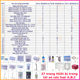 Túi Sơ Cứu, Túi Y Tế Loại A,B,C kèm nẹp gỗ-Đầy đủ 27 trang thiết bị theo TT số 19 của BYT