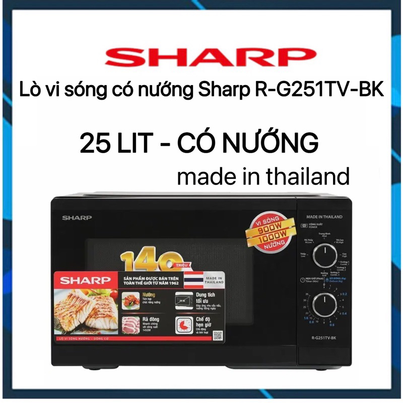 Lò vi sóng có nướng Sharp R-G251TV-BK 25 lít hàng chính hãng