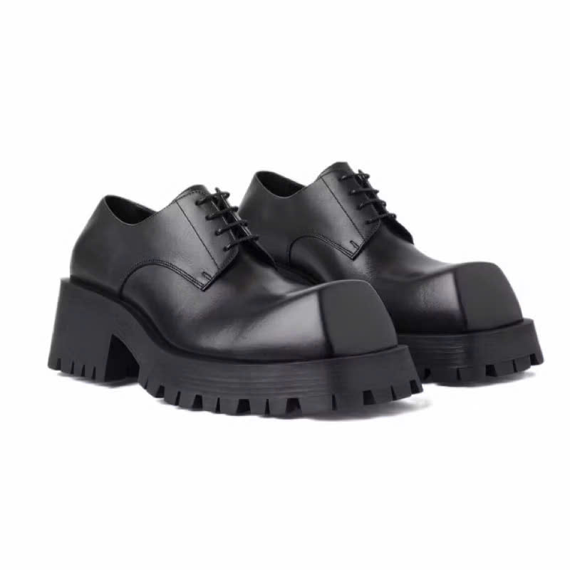 Giày da derby mũi vuông thời trang INICHI G1317 da lì đế chunky thời trang