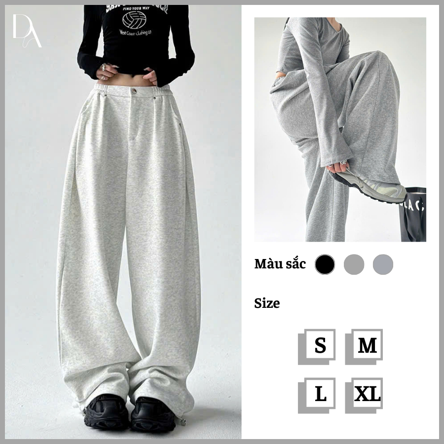 Quần Jogger Nữ Ống Rộng Cạp khóa Quần Ống Rộng Chất Nỉ Ép Mịn Dày Dặn Form 2024