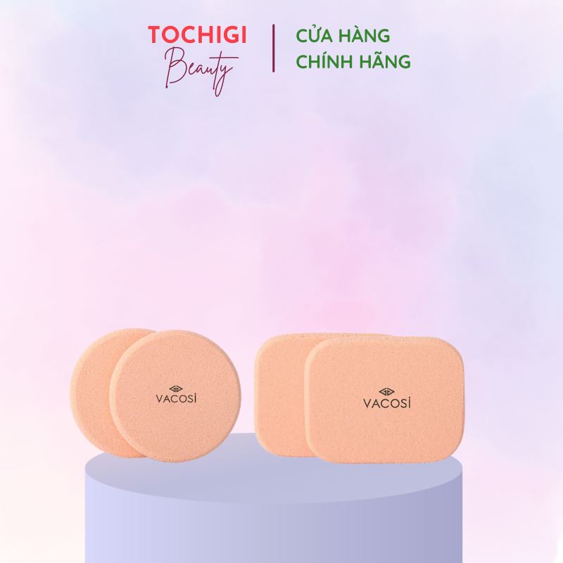 Bông Phấn Ướt VACOSI Nhỏ Tròn Vuông (Bịch 2 Bông)