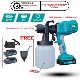  Máy Phun Sơn PIN 21V G-3306 Thể Tích Bình 800ml Động Cơ Mạnh Mẽ Công Suất 300W Điều Chỉnh Được Nhiều Góc Độ Phun 