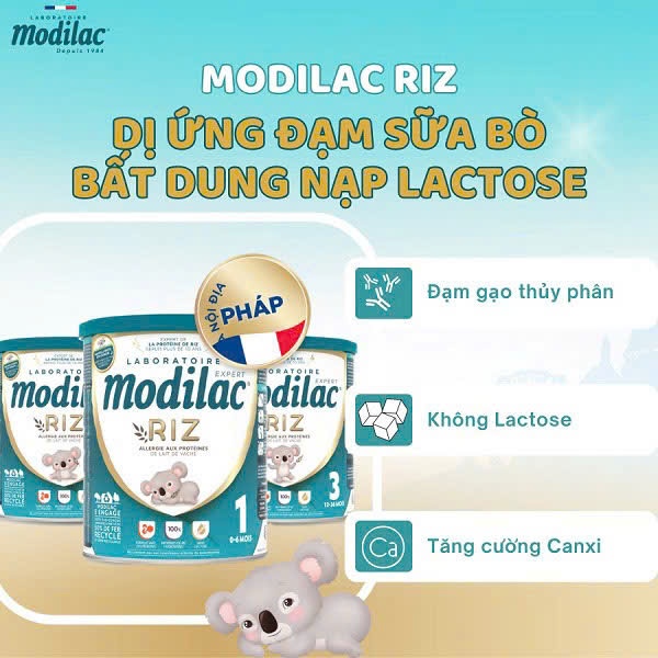 Sữa Modilac Riz đạm gạo cho bé dị ứng đạm bò, bdn, xuất xứ Pháp, 800gr