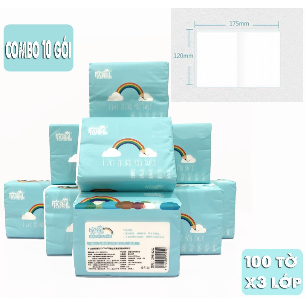 Combo 10 gói giấy ăn Cầu Vồng siêu dai