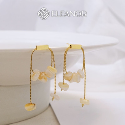 Bông tai nữ chuôi bạc 925 Eleanor Accessories dáng dài đính đá phụ kiện trang sức khuyên tai 8700
