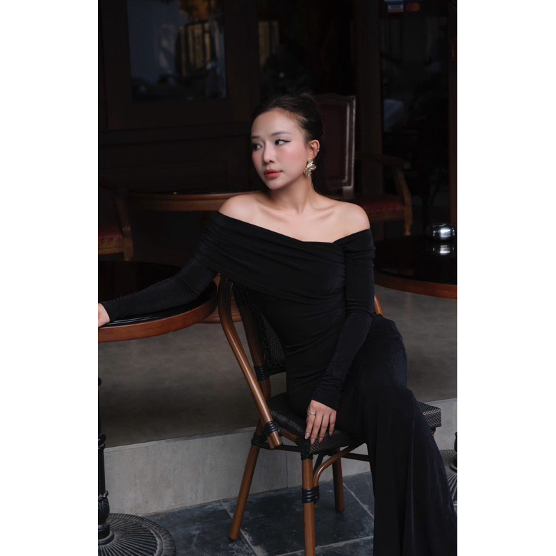 Váy Body Tay Dài Trễ Vai Nhún Eo Tùng Đuôi Cá Chất Thun Nhũ Mềm Mịn Co Dãn, Váy 2 Lớp Màu Đỏ Đen MioLady | BigBuy360 - bigbuy360.vn