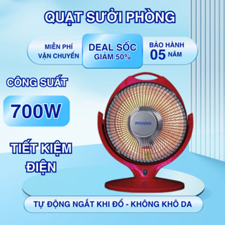 Quạt sưởi Povena công suất 700W, bóng đèn Halogen an toàn, không khô da, 2 chế độ nhiệt. Bảo hành 12 tháng