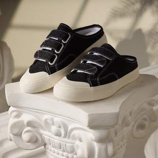  Giày Sục Đạp Gót Zoe Vải Linen Đen cá tính  Mule Dark Choco Macaron   Hàng mới  