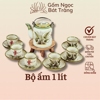 Ấm tích gốm sứ bát tràng, ấm tích pha trà hãm chè, ấm tích giả cổ dung tích 1 lít