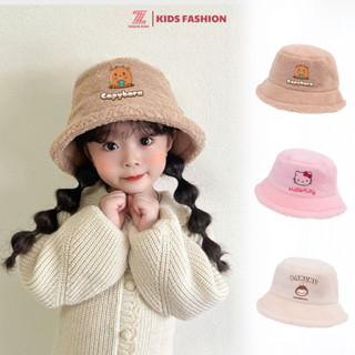 Mũ Lông Cừu Bucket Retro Phong Cách Hàn Quốc Cho Bé 3-10 Tuổi Giữ Ấm Thu Đông, Nón Tai Bèo Len Lông ZENZIN Xinh Xắn